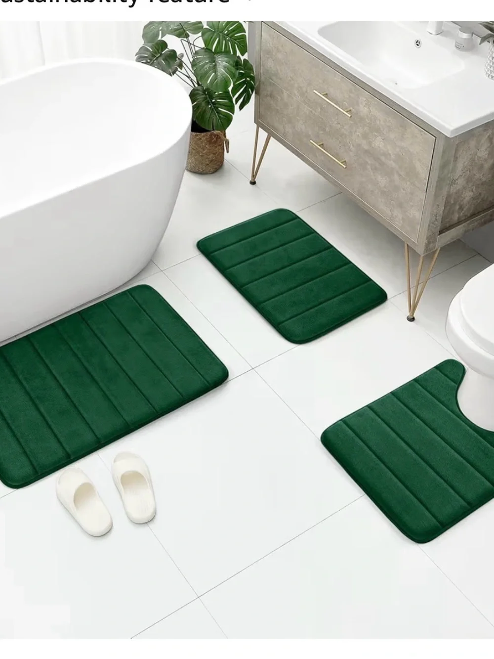 Bysure Dark Green Memory Foam Bathroom Rug Set 3 Piece, Non Slip Extra Soft
